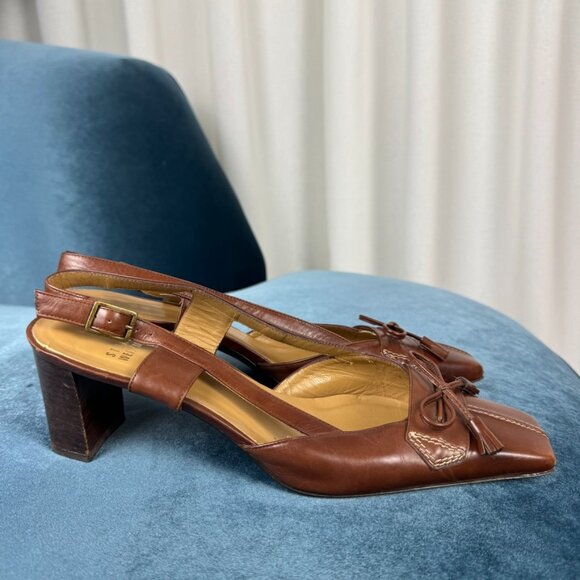 Stuart Weitzman Brown Leather Slingback Heels Size 9M - Picture 9 of 9